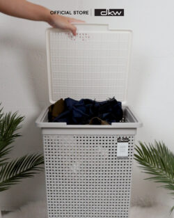 HH-1110 ตะกร้าผ้าลายสาน ทรงเหลี่ยมจตุรัส (มีฝาปิด) Saan square laundry basket w/lid - Image 2