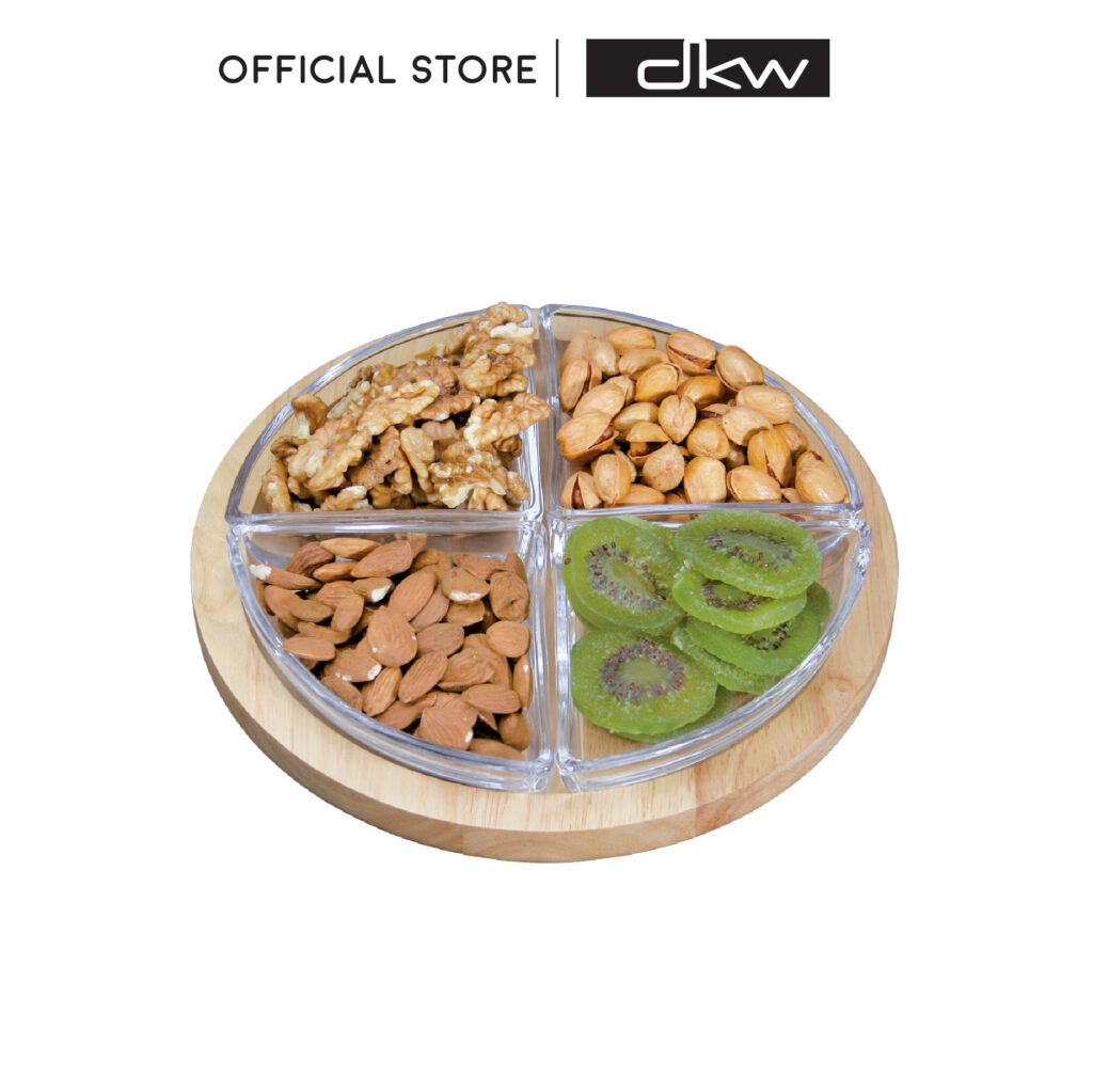 GW-311 ชุดปาร์ตี้ใส่ของว่าง (ถาดแก้ว 4 ใบและถาดไม้ยางพารา) Chip & Dip 4 Sections 002