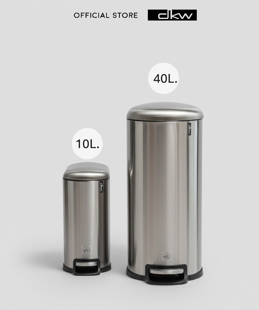 ถังขยะขาเหยียบสเตนเลส ฝาโคมปิดไร้เสียง Soft Close รุ่น ROXY (10,40 ลิตร) ทรงแคบฝาโคม